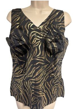 Ruby Ribbon Gilded Tiger V Neck Tank  Smoothing Shapewear Size 50 Black / Gold